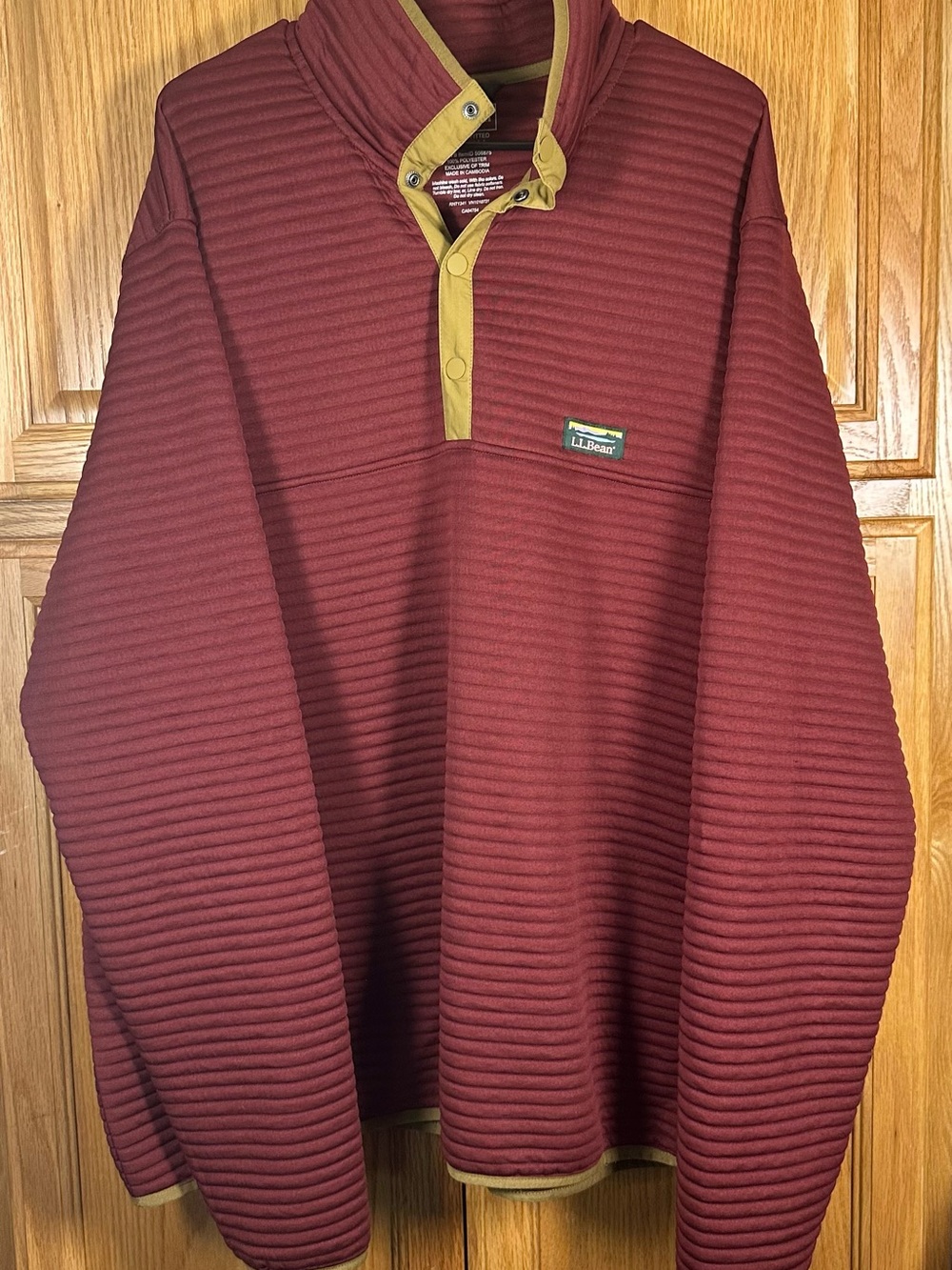 L.L. Bean Men's Burgundy Ribbed Size XXL Quarter-Snap Pullover with Tan Trim